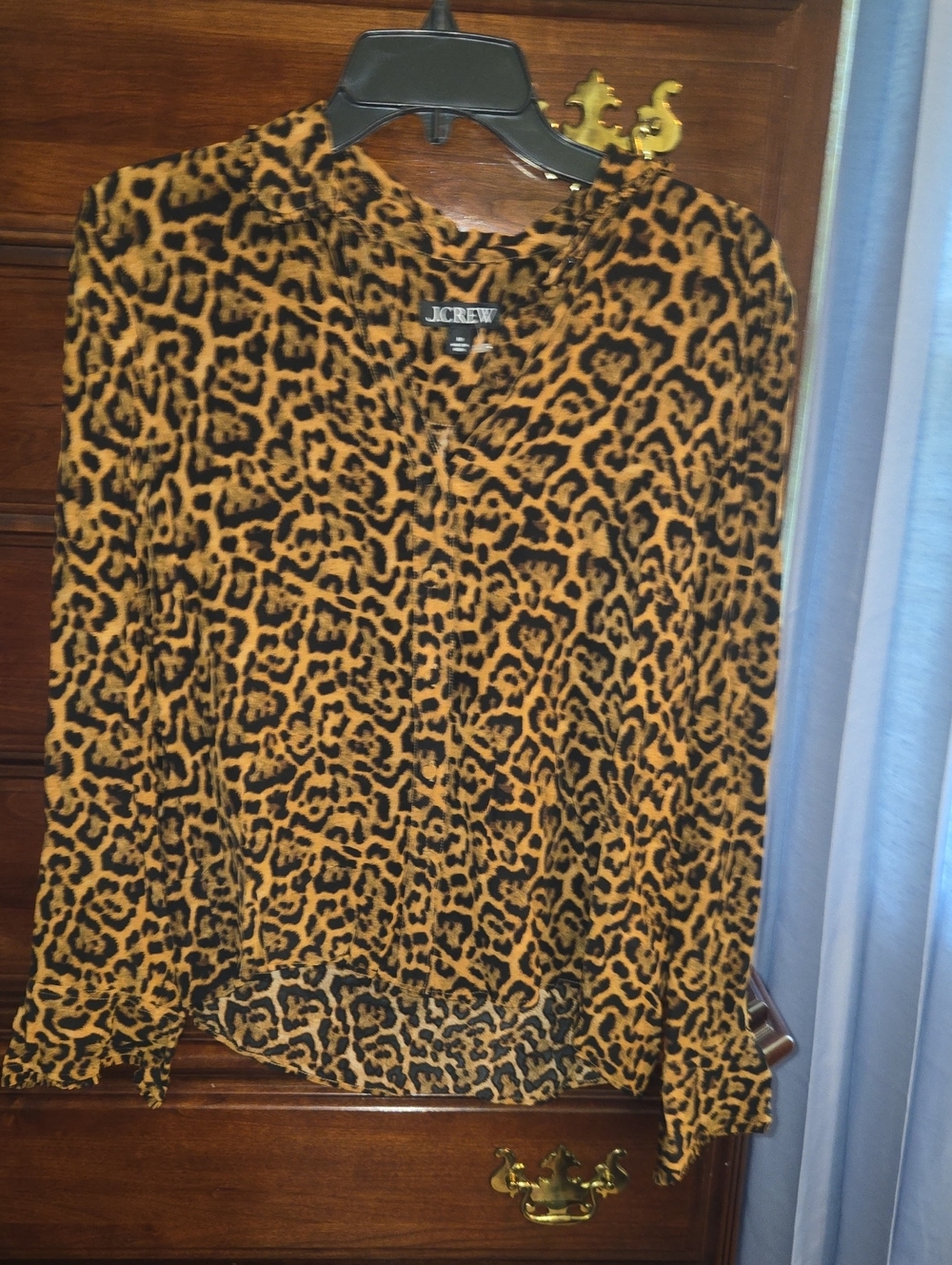 J. Crew Leopard Print Long-Sleeve Blouse in Brown and Black